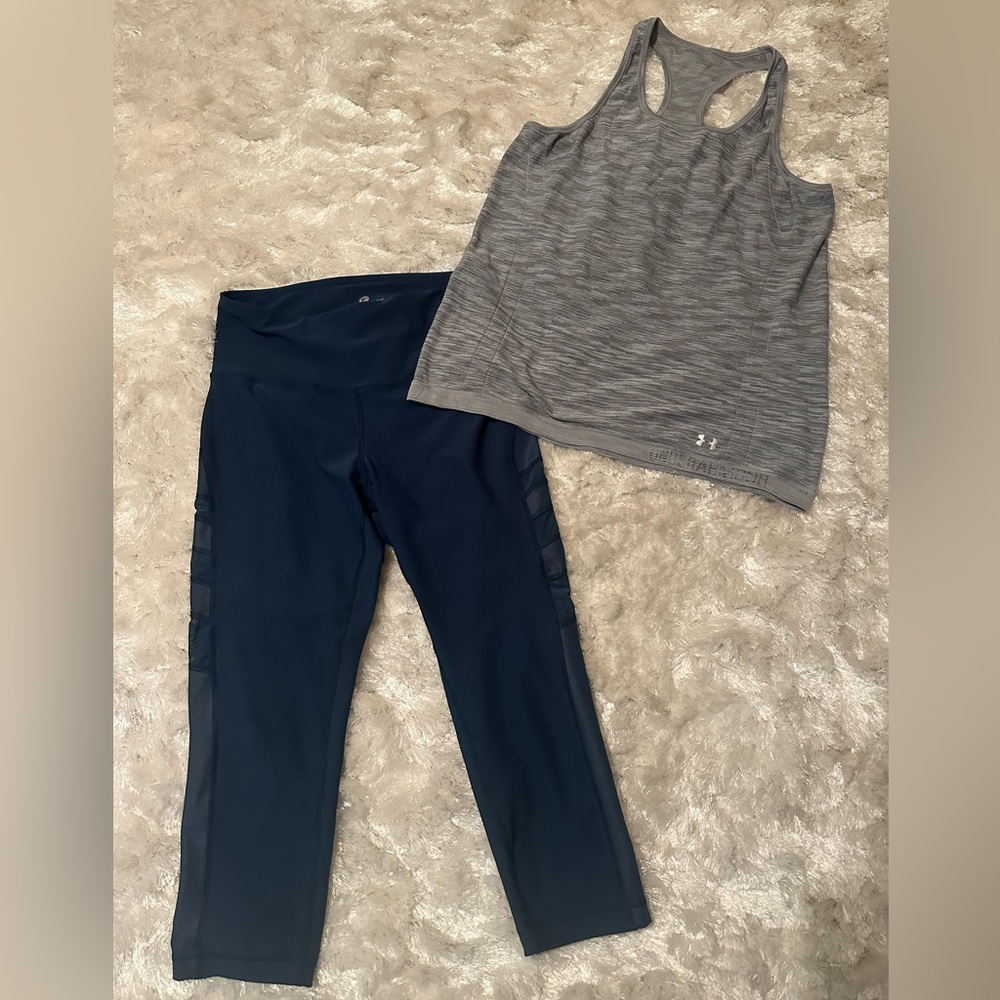 Bundle woman’s size large gray under armour tank and 90 degree teal leggings